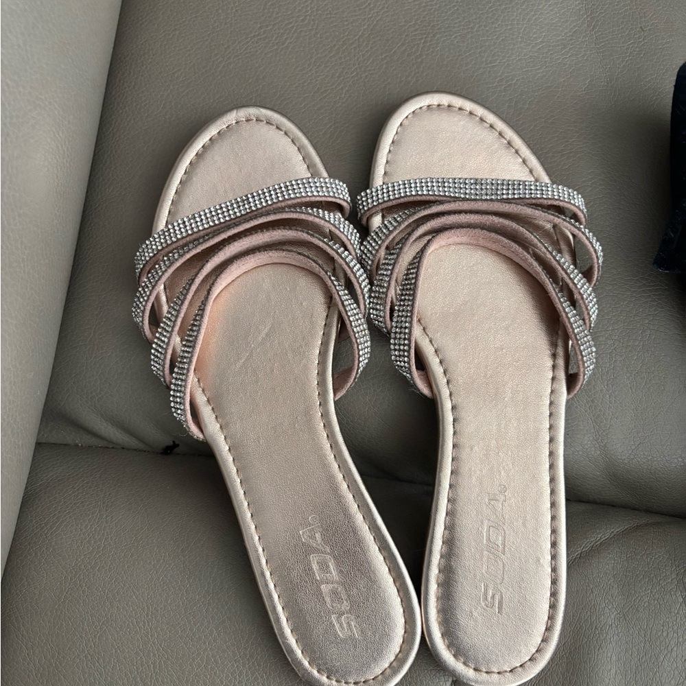 Soda Women's Strappy Rhinestone Sandals - Cream